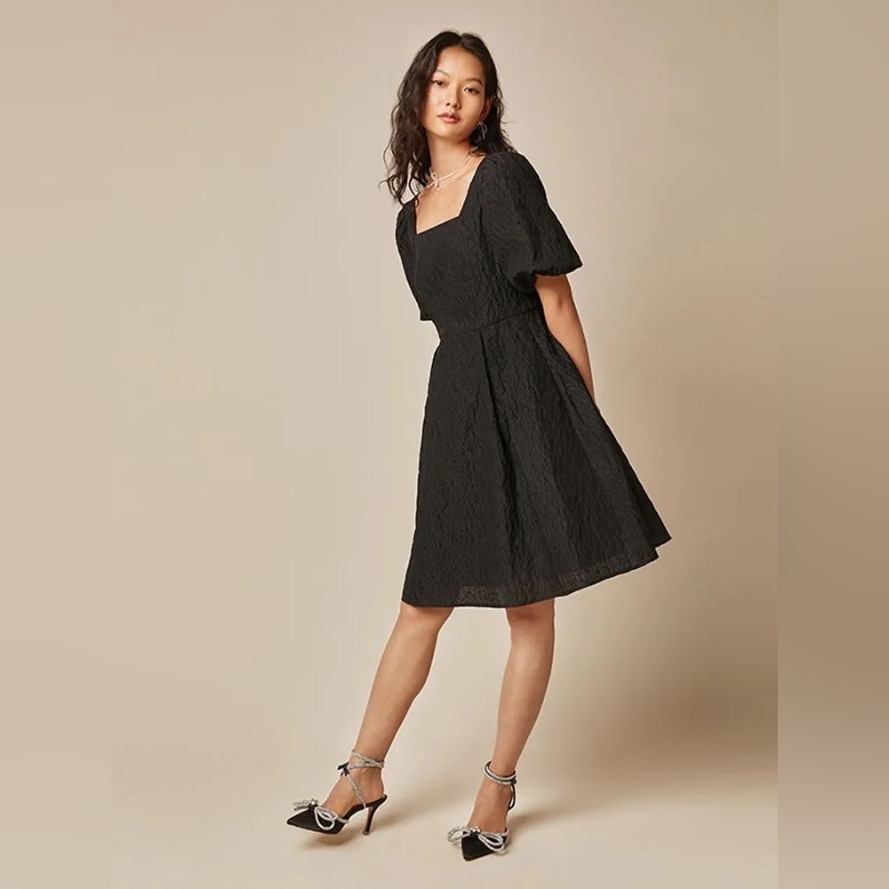 Goelia Detachable Bowknot Jacquard Mini Dress Black